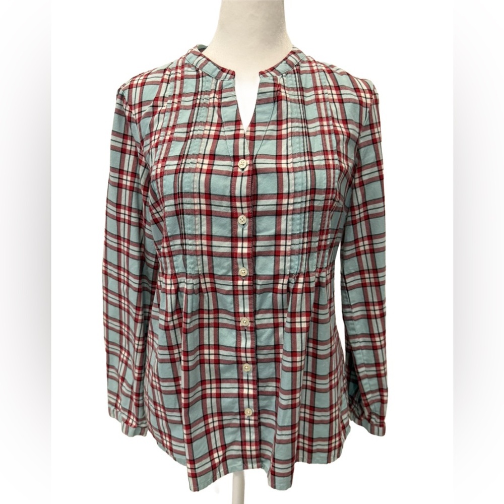 Talbots Red and teal Plaid Popover Blouse in Petite